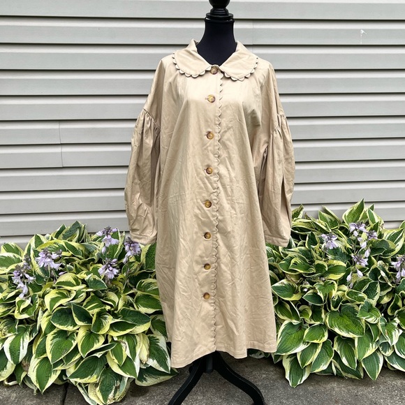 NWT Target Kika Vargas Scalloped Edge Trimmed Tan Trench Coat - Picture 7 of 15